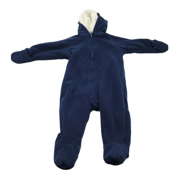 Old Navy Other - Old Navy Baby Fleece Outdoor Winter Bunting Navy Blue Sherpa Hood 6-12 months